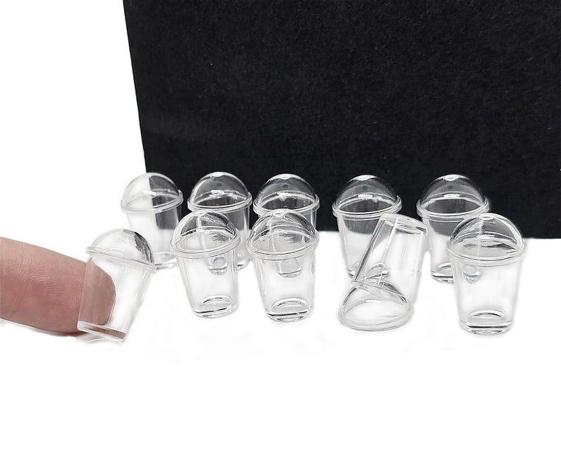 ChangThai Design Very Tiny Â½ Inch High Clear Plastic Cold Cups with Lids 10 Pieces Set - Miniature Tableware Cup Mug Tray Bowl Crockery Cutlery Kitchenware Handmade Mini Decorative Collectible Gifts - Image 4
